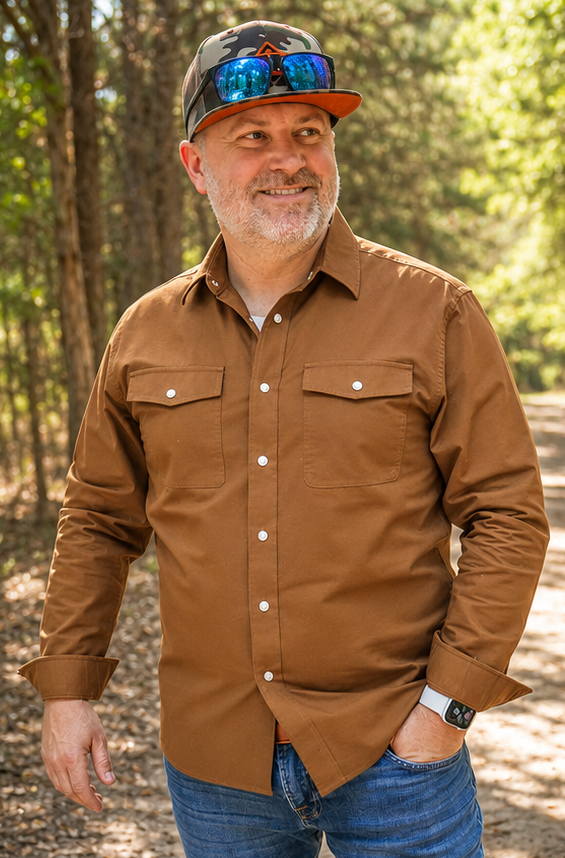 BC Men's Bourbon Brown Pearl Snap Button Down Shirt