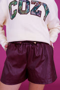 Burgundy Vegan Leather Shorts