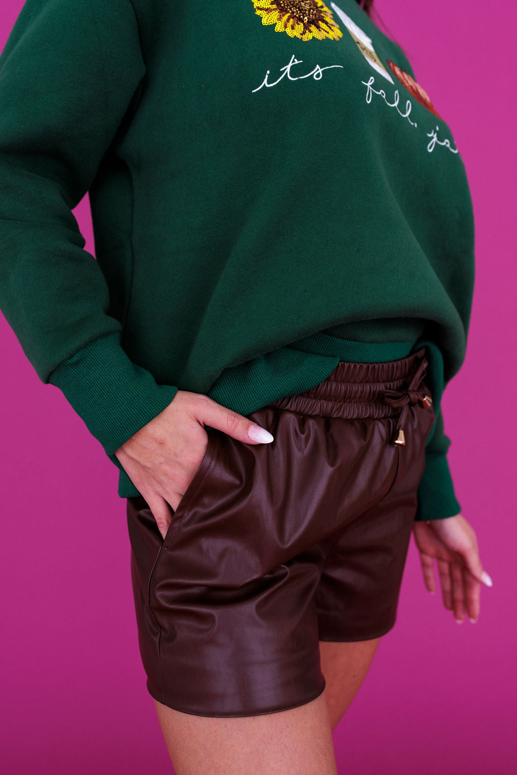 Brown Vegan Leather Shorts